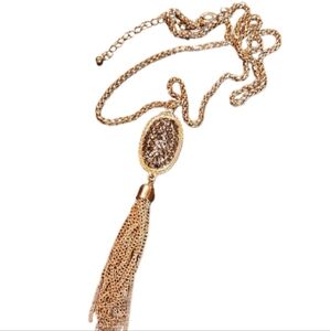 Pave crystal oval tassel goldtoned fashion necklace nwot